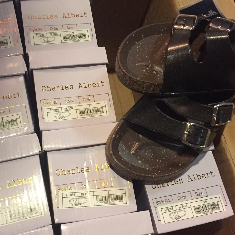 Charles Albert Black Sandals, multiple sizes